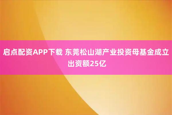 启点配资APP下载 东莞松山湖产业投资母基金成立 出资额25亿